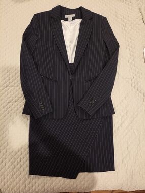 H&M Navy Pinstripe Women's Suit Jacket and Skirt